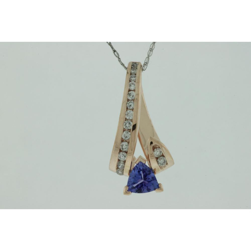 Royal 14K Rose Gold Tanzanite & Diamond Pendant - 0.73 Carat Total Gem Weight