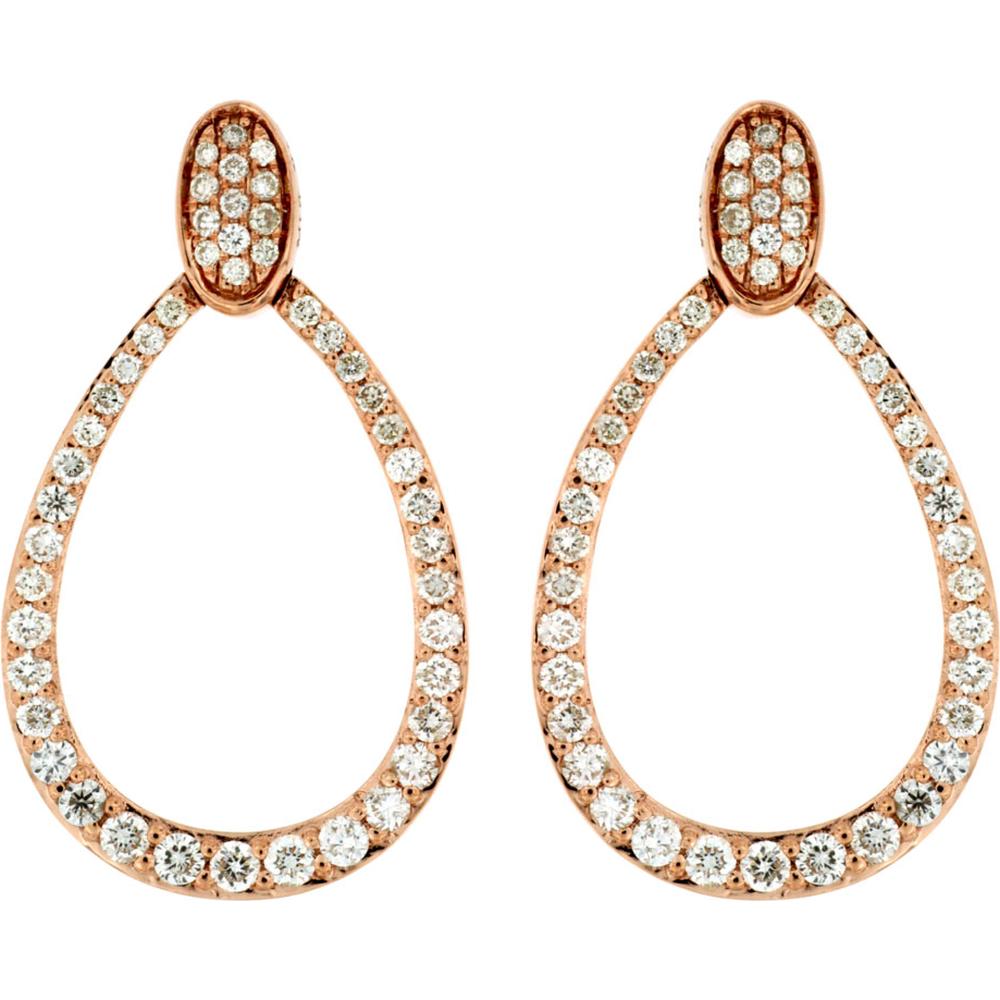 Royal 14K Rose Gold Teardrop Diamond Earrings with Prong Set Round Diamonds - 0.97 Carats Total Diamond Weight