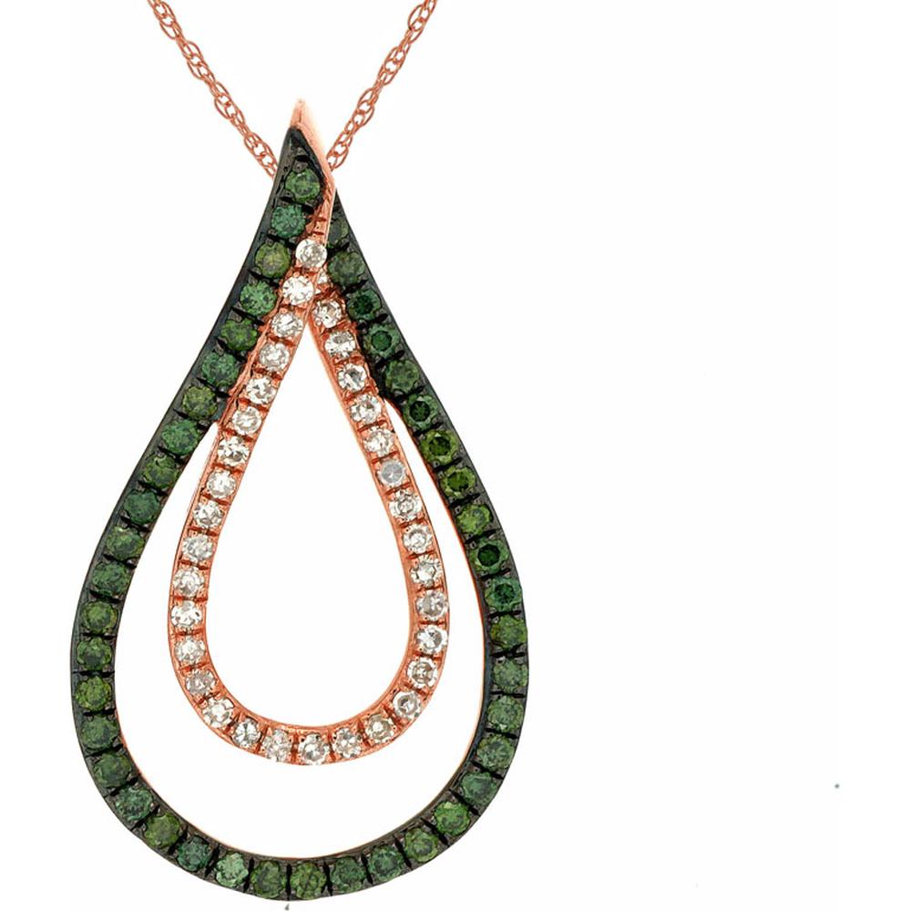 Royal 14K Rose Gold Teardrop Pendant with Pave-Set Green and White Diamonds - 0.45 Carat Total Diamond Weight