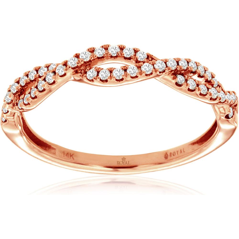 Royal 14K Rose Gold Wedding Band with Twisted Design and 0.20 Carat Round Diamonds