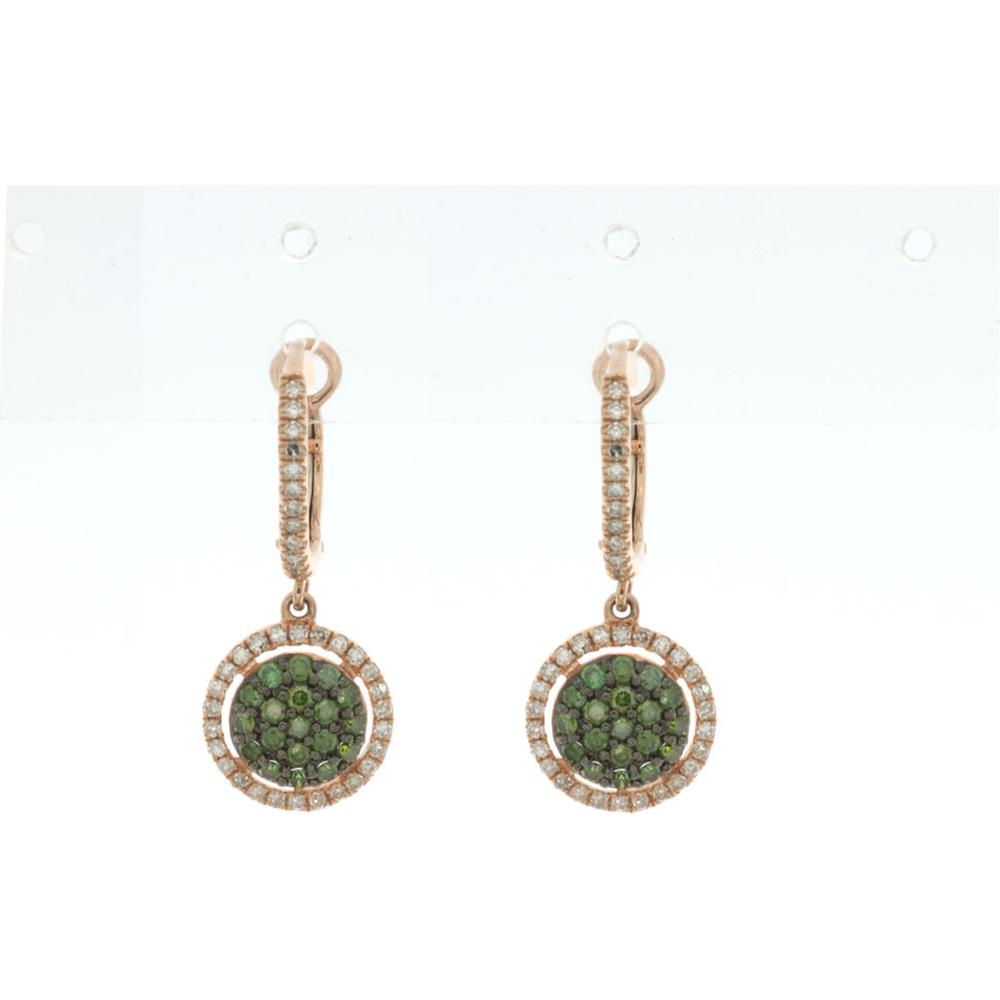 Royal 14K Rose Gold White & Green Diamond Earrings - 0.74 Carat Total Diamond Weight