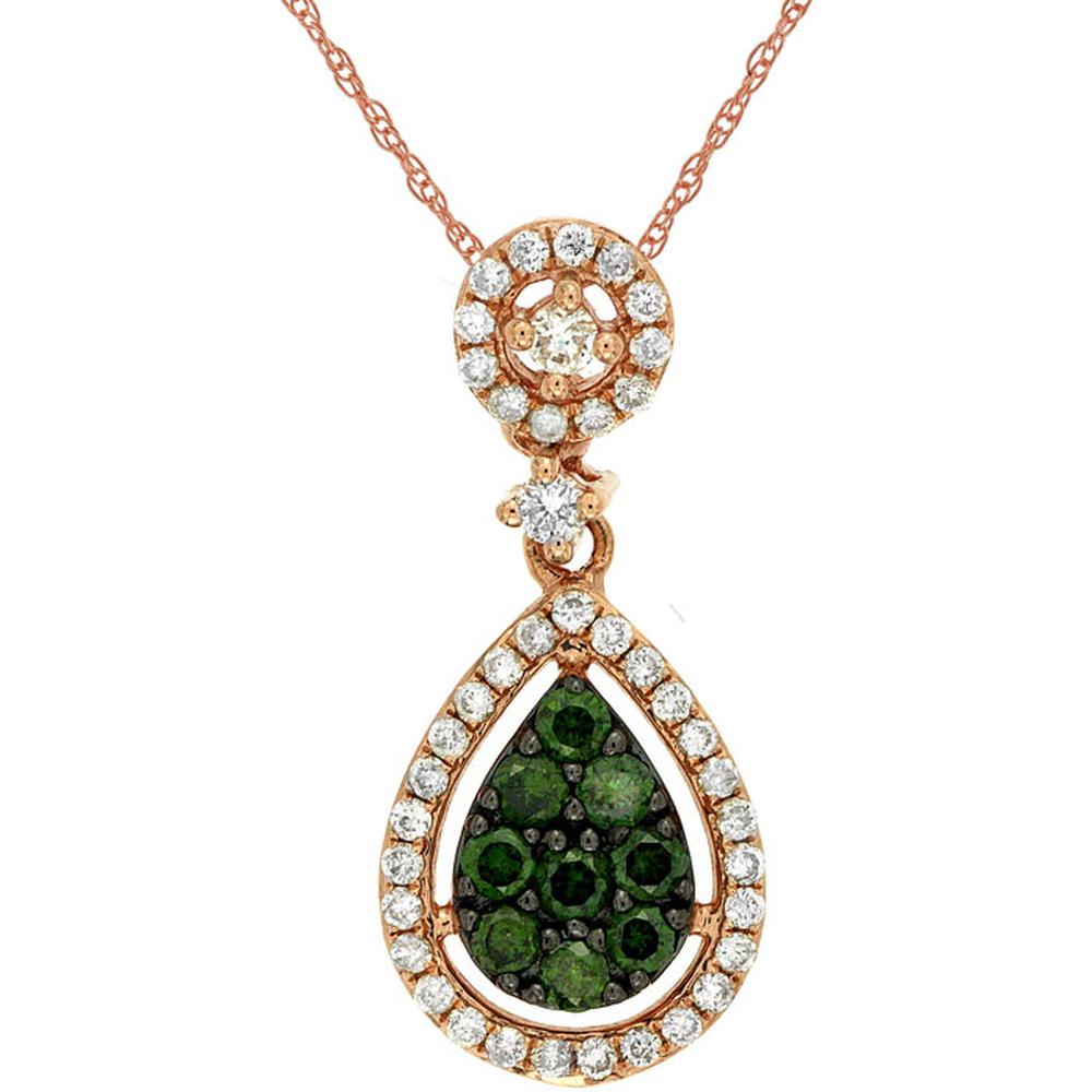 Royal 14K Rose Gold White & Green Diamond Pendant - 0.48 Carat Total Diamond Weight