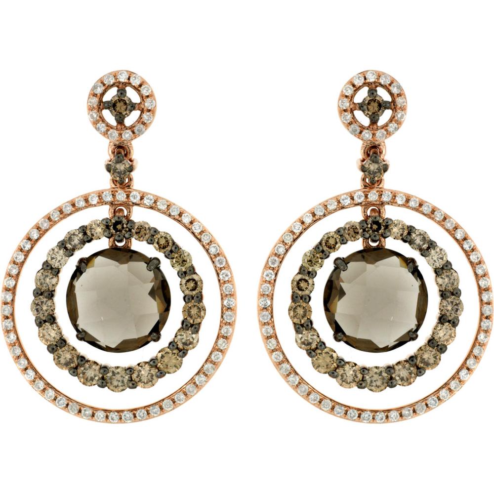 Royal 14K Rose Gold White & Mocha Diamond and Smoky Quartz Earrings - 3.60 Carat Total Gem Weight