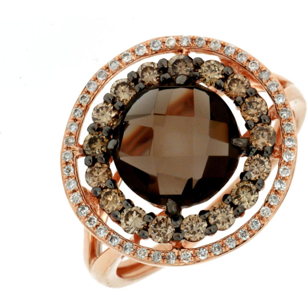 Royal 14K Rose Gold White & Mocha Diamond & Smoky Quartz Ring - 2.90 Carat