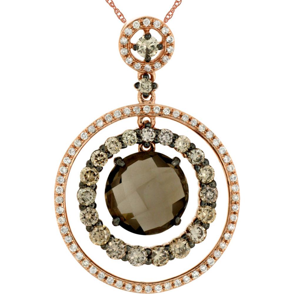 Royal 14K Rose Gold White, Mocha Diamond & Smoke Quartz Pendant - 2.90 Carats Total Gem Weight