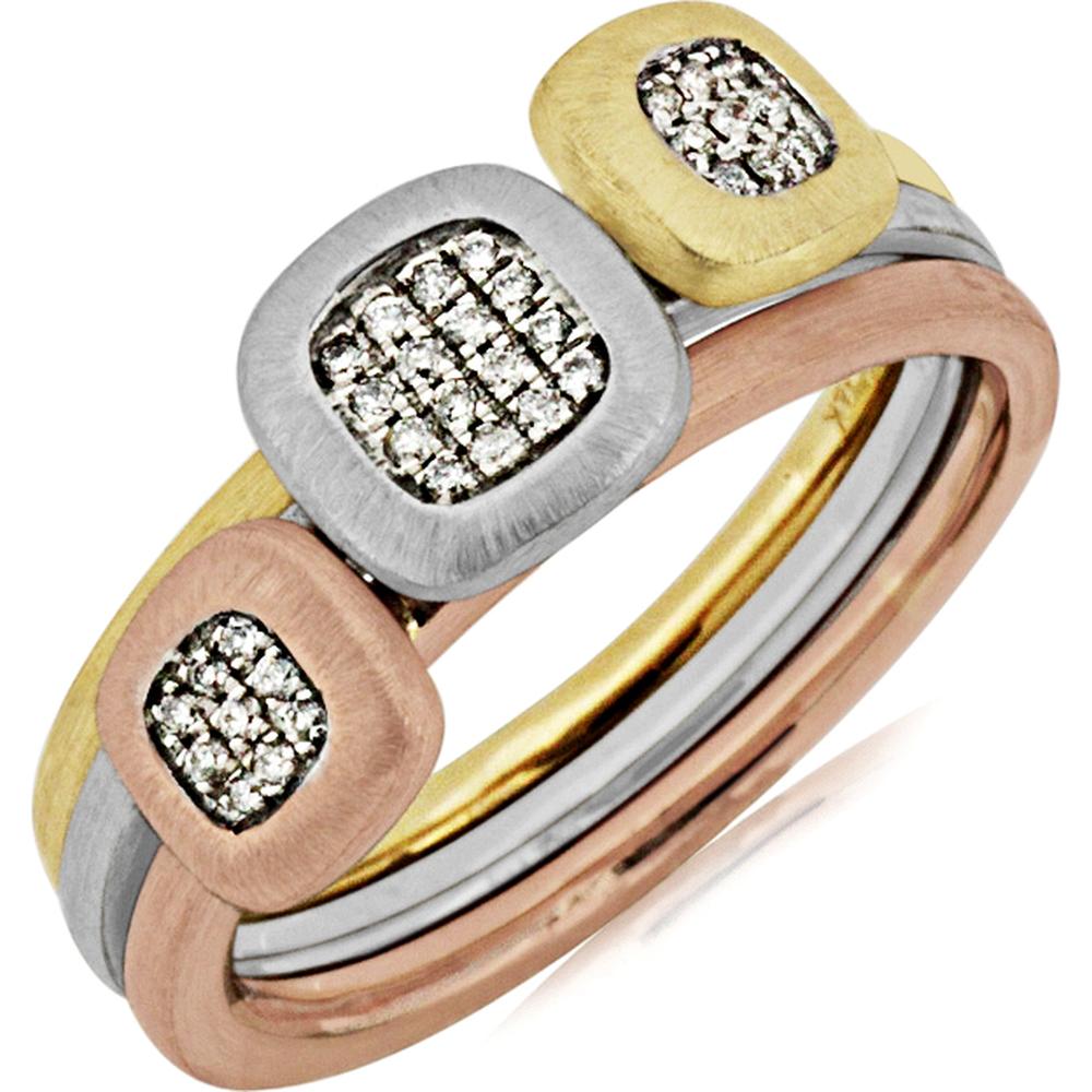 Royal 14K Tri-Color Gold Diamond Stackable Ring Set - 0.11 Carat Total Diamond Weight