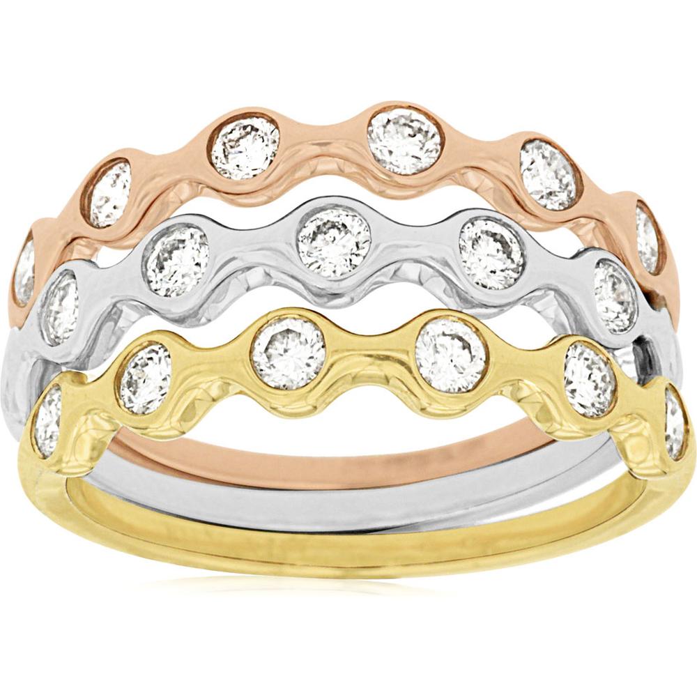 Royal 14K Tri-Color Gold Diamond Wedding Band with 0.88 Carats Total Diamond Weight