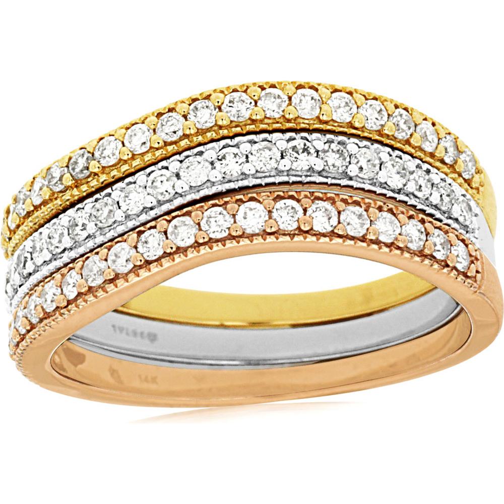 Royal 14K Tri-Color Gold Diamond Wedding Band with Milgrain Detail - 0.65 Carats Total Diamond Weight