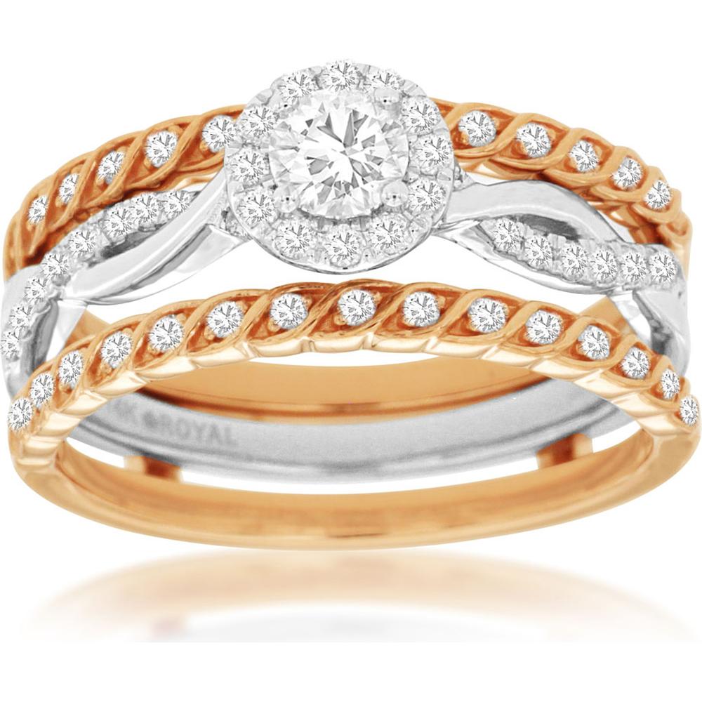 Royal 14K Tri-Color Gold Engagement Ring with Halo Set Round Diamond - 0.61 Carats Total Diamond Weight