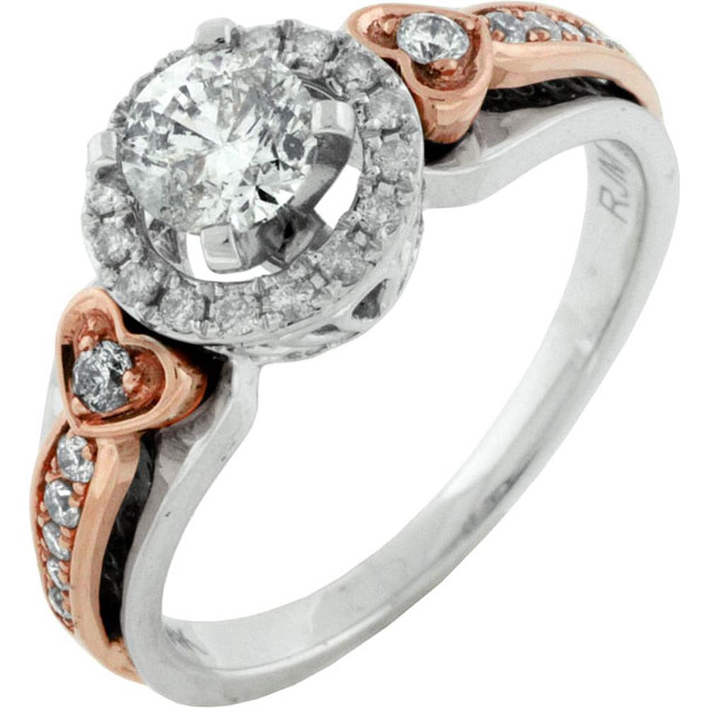 Royal 14K Two-Tone Gold Engagement Ring with Round Diamond Center and Halo Design - 0.75 Carats Total Diamond Weight