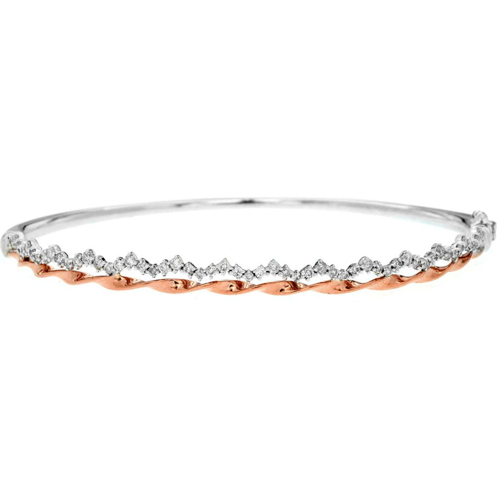 Royal 14K White and Rose Gold Diamond Bangle Bracelet with Twisted Design - 0.60 Carats Total Diamond Weight