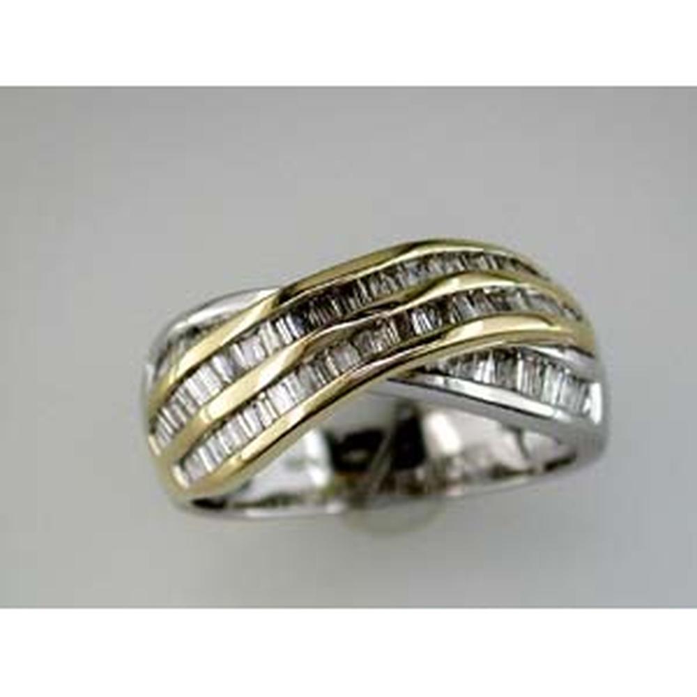 Royal 14K White and Yellow Gold Crossover Ring with Baguette Diamonds - 1.00 Carats Total Diamond Weight