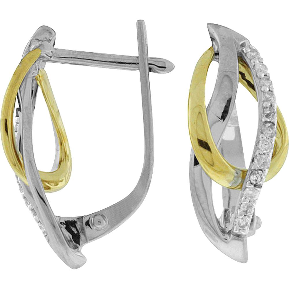 Royal 14K White and Yellow Gold Drop Earrings with Round Diamonds - 0.16 Carat Total Diamond Weight