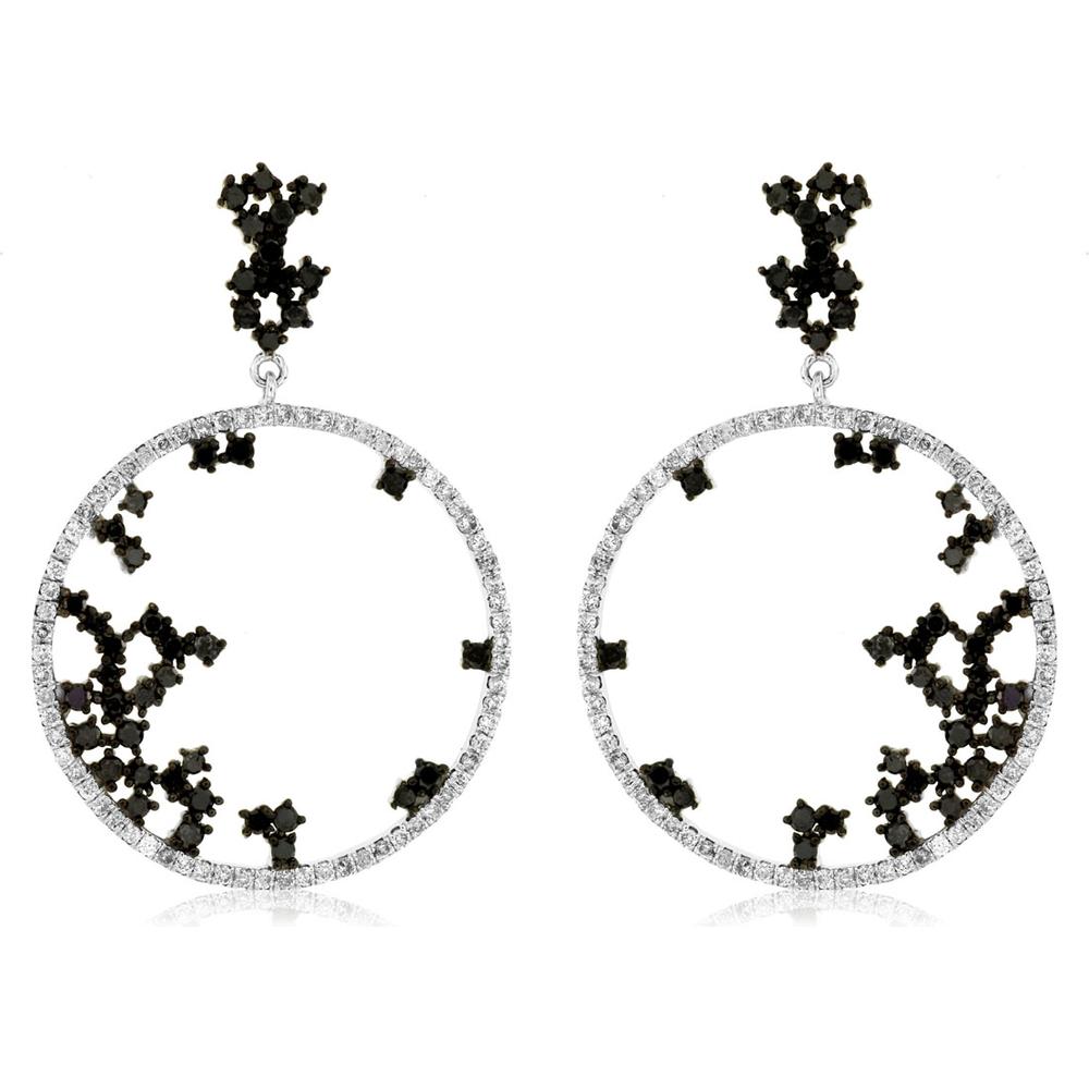 Royal 14K White Gold 0.75 Carat Diamond & 1.05 Carat Black Diamond Round Earrings