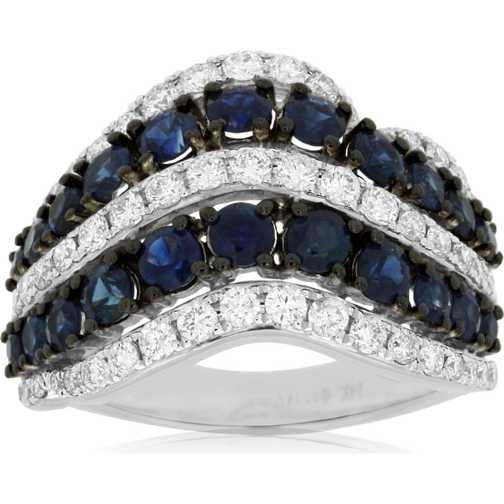 Royal 14K White Gold 0.81 Carat Diamond & 1.80 Carat Sapphire Band Ring