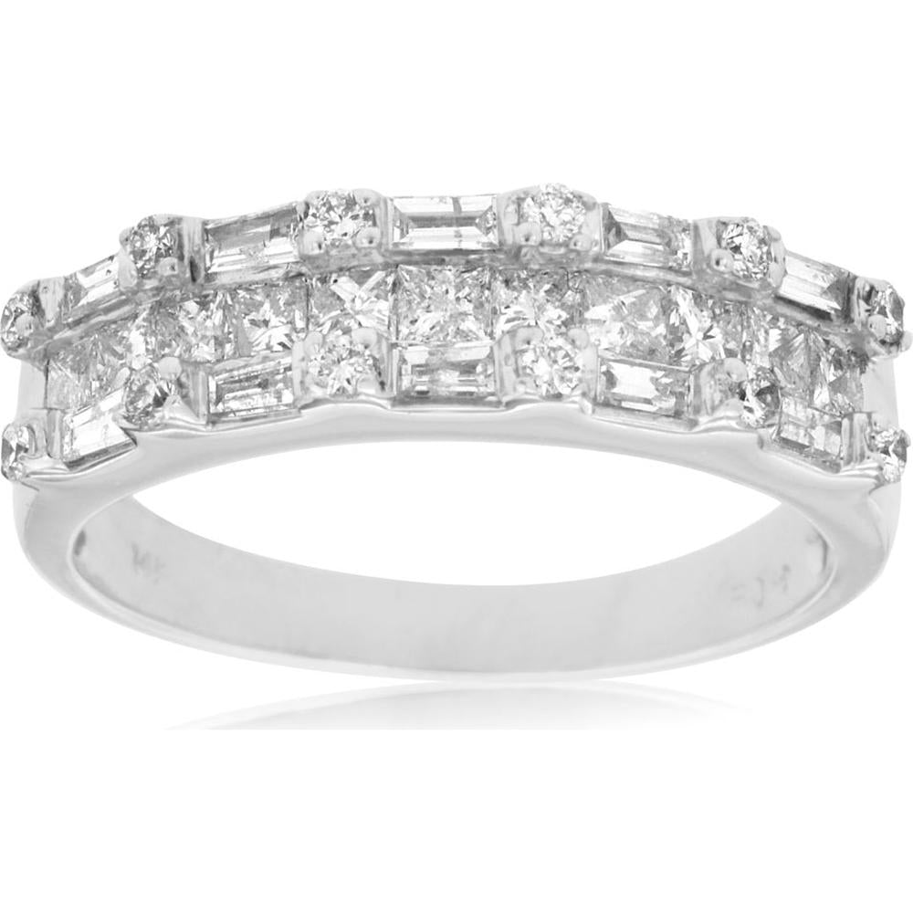 Royal 14K White Gold 1.00 Carat Baguette and Round Diamond Wedding Ring