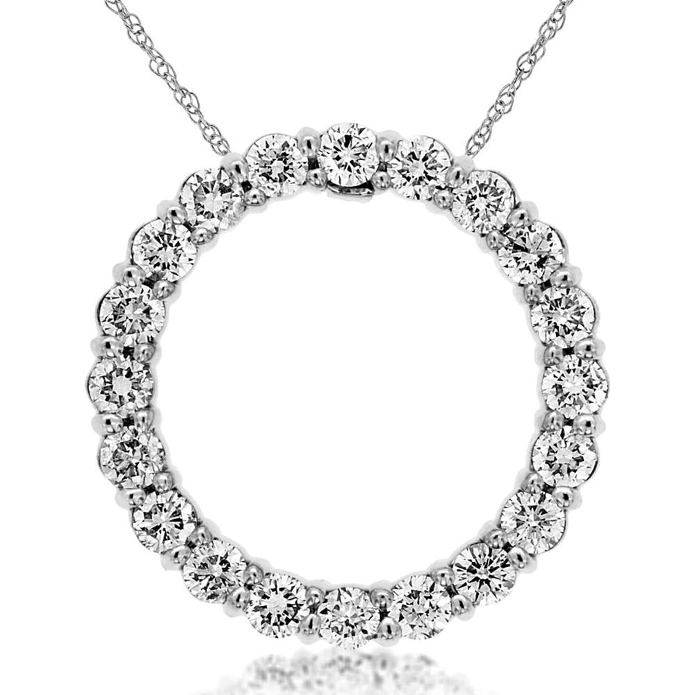 Royal 14K White Gold 1.00 Carat Diamond Circle Pendant Necklace
