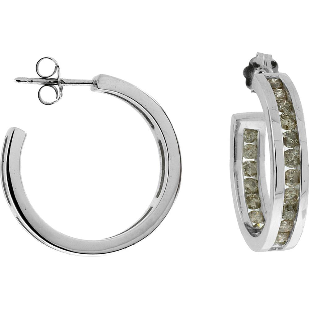 Royal 14K White Gold 1.50 Carat Round Diamond Hoop Earrings