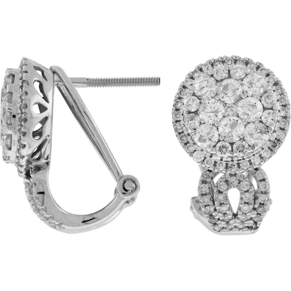 Royal 14K White Gold 1.55 Carat Round Diamond Cluster Earrings