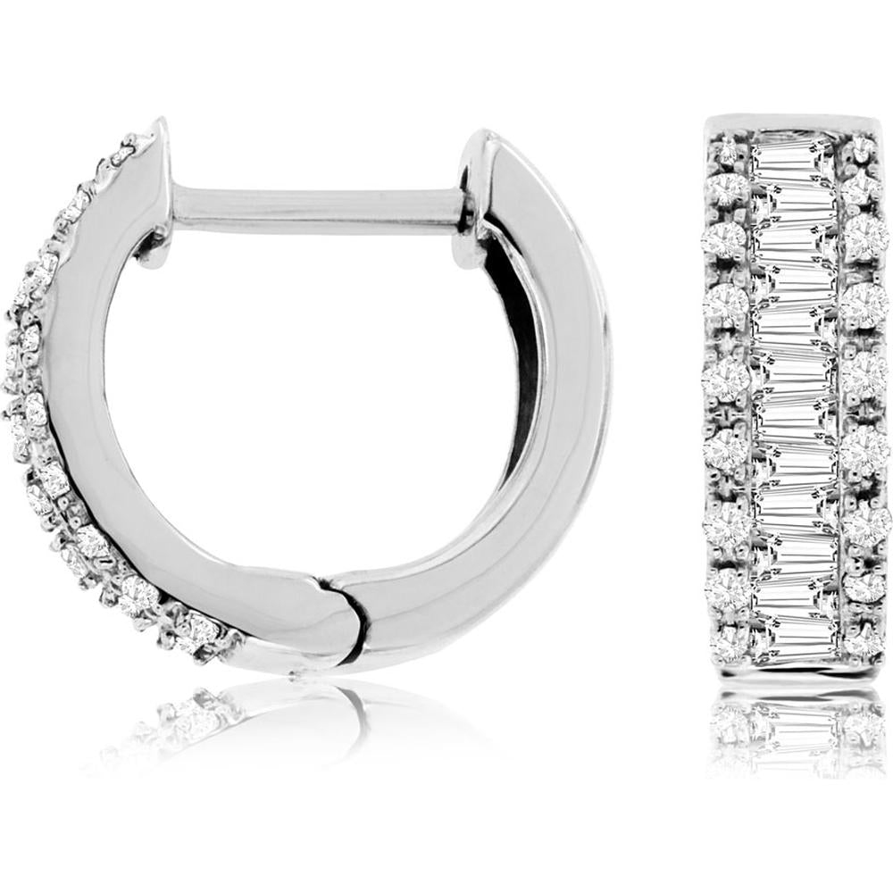 Royal 14K White Gold 12mm Diamond Huggies Earrings - 0.40 Carat Total Diamond Weight
