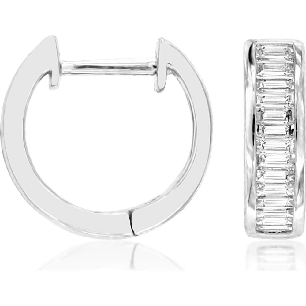 Royal 14K White Gold 12mm Hoop Earrings with Baguette Cut Diamonds - 0.44 Carat Total Diamond Weight