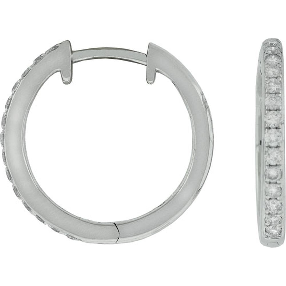 Royal 14K White Gold 16mm Hoop Earrings with Channel Set Round Diamonds - 0.30 Carat Total Diamond Weight