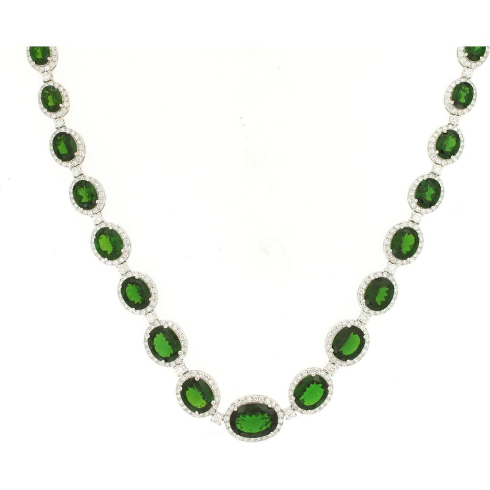 Royal 14K White Gold 18" Oval Russalite and Diamond Halo Necklace - 43.00 Carats Russalite and 10.00 Carats Diamonds