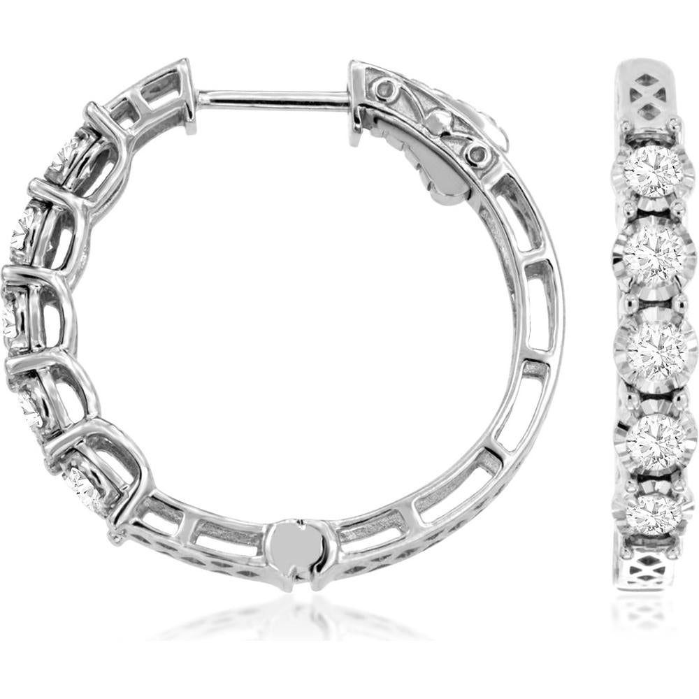 Royal 14K White Gold 26mm Diamond Hoop Earrings - 1 Carat Total Diamond Weight