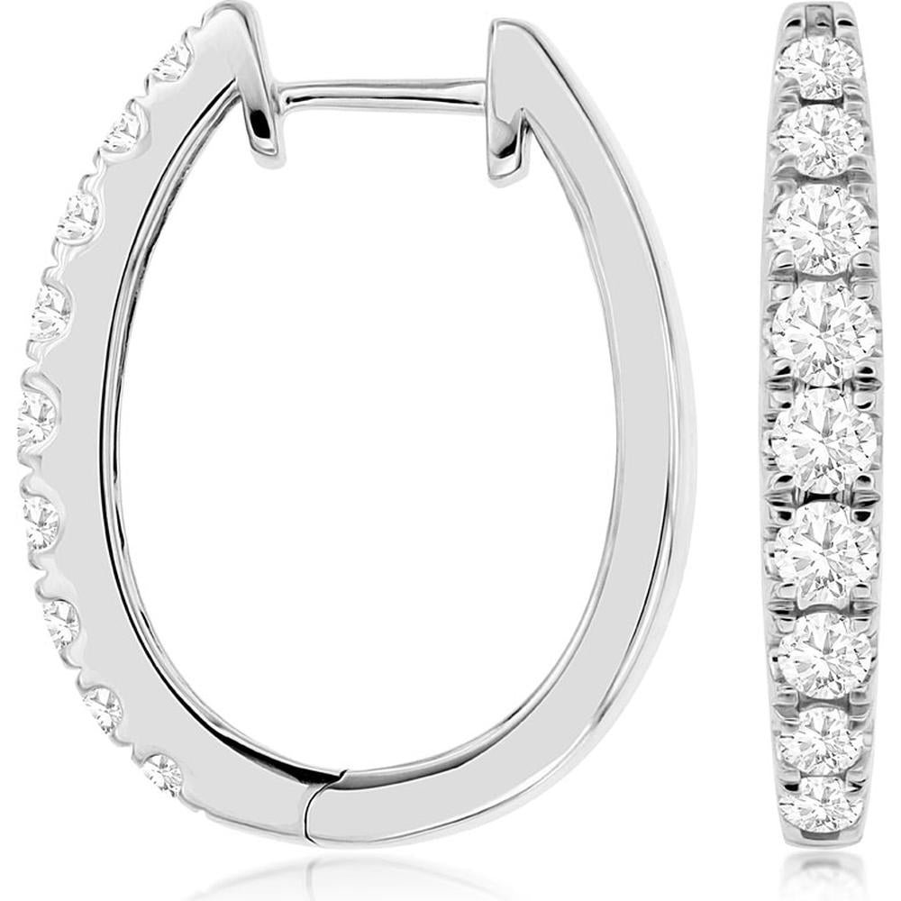 Royal 14K White Gold 27mm Diamond Hoop Earrings - 1.48 Carats Total Diamond Weight