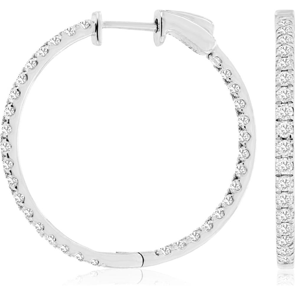 Royal 14K White Gold 29mm Diamond Hoop Earrings - 1.50 Carats Total Diamond Weight