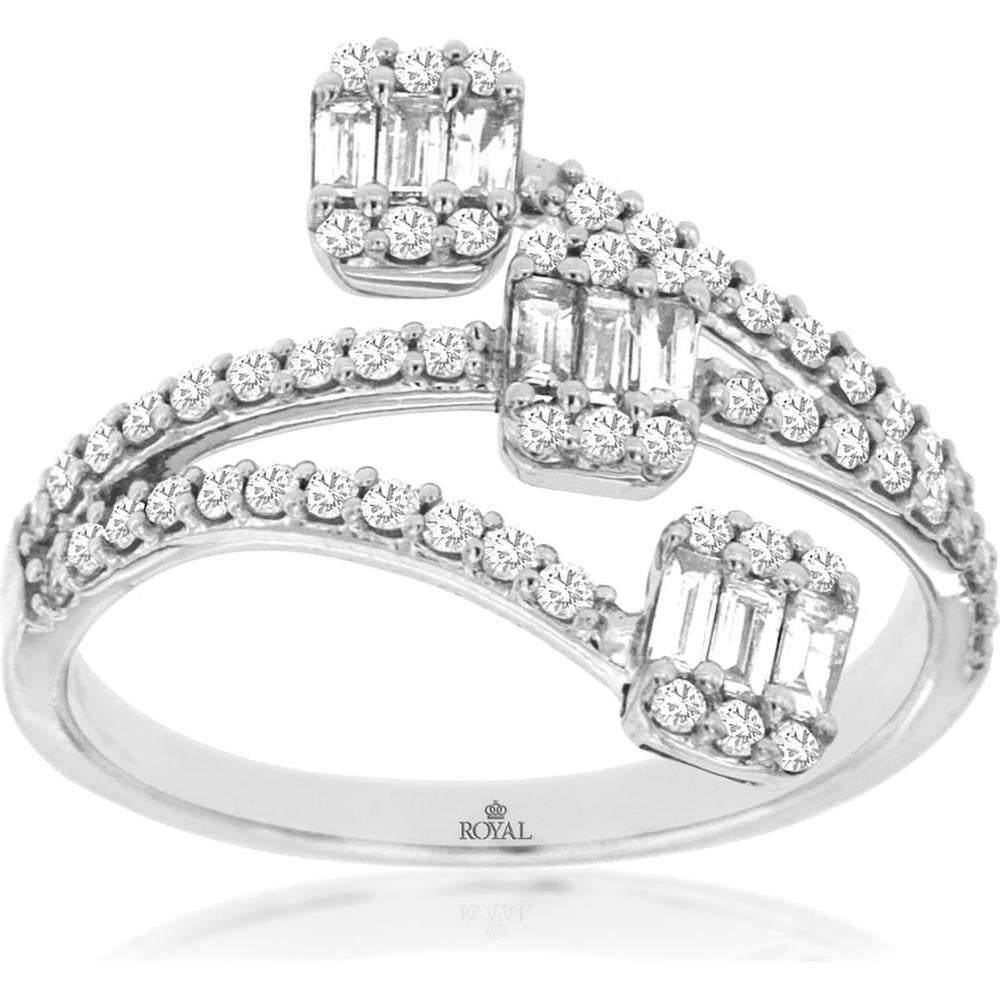 Royal 14K White Gold 3-Stone Diamond Ring with Halo Setting - 0.63 Carats Total Diamond Weight