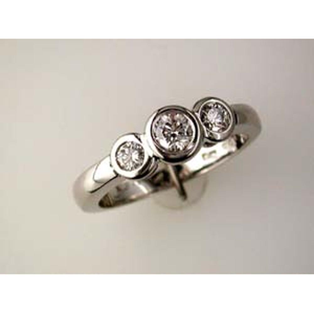 Royal 14K White Gold 3-Stone Diamond Wedding Ring with Bezel Set Round Diamonds - 0.50 Carats Total Diamond Weight
