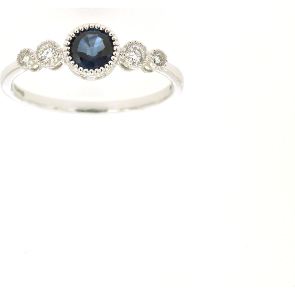 Royal 14K White Gold 3-Stone Ring with 0.65 Carat Sapphire and 0.12 Carat Total Diamond Weight