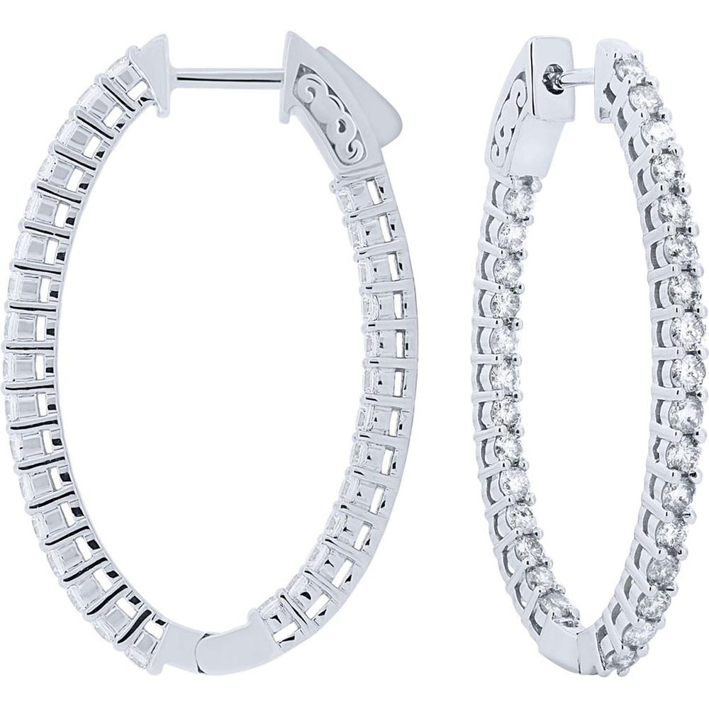 Royal 14K White Gold 35mm Diamond Hoop Earrings - 2.00 Carat Total Diamond Weight