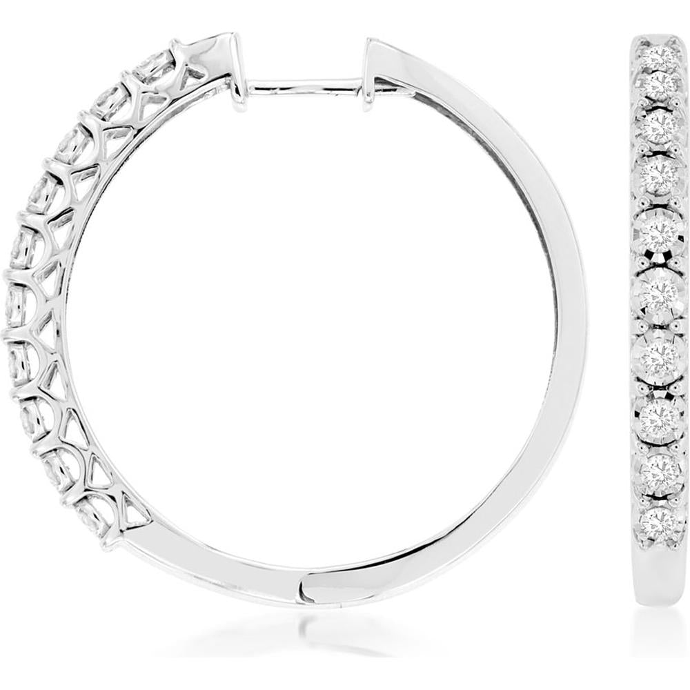 Royal 14K White Gold 37mm Diamond Hoop Earrings - 1.00 Carats Total Diamond Weight