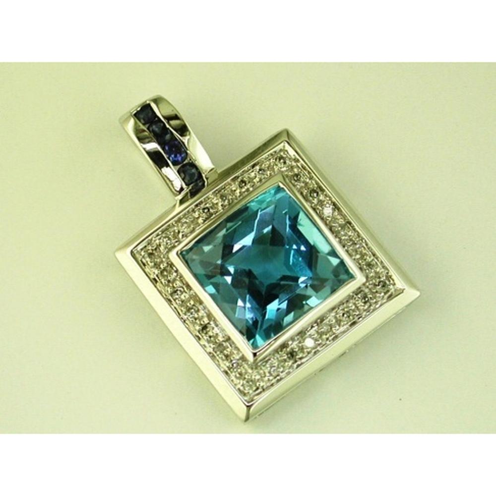 Royal 14K White Gold 4.50 Carat Blue Topaz & Diamond Halo Pendant