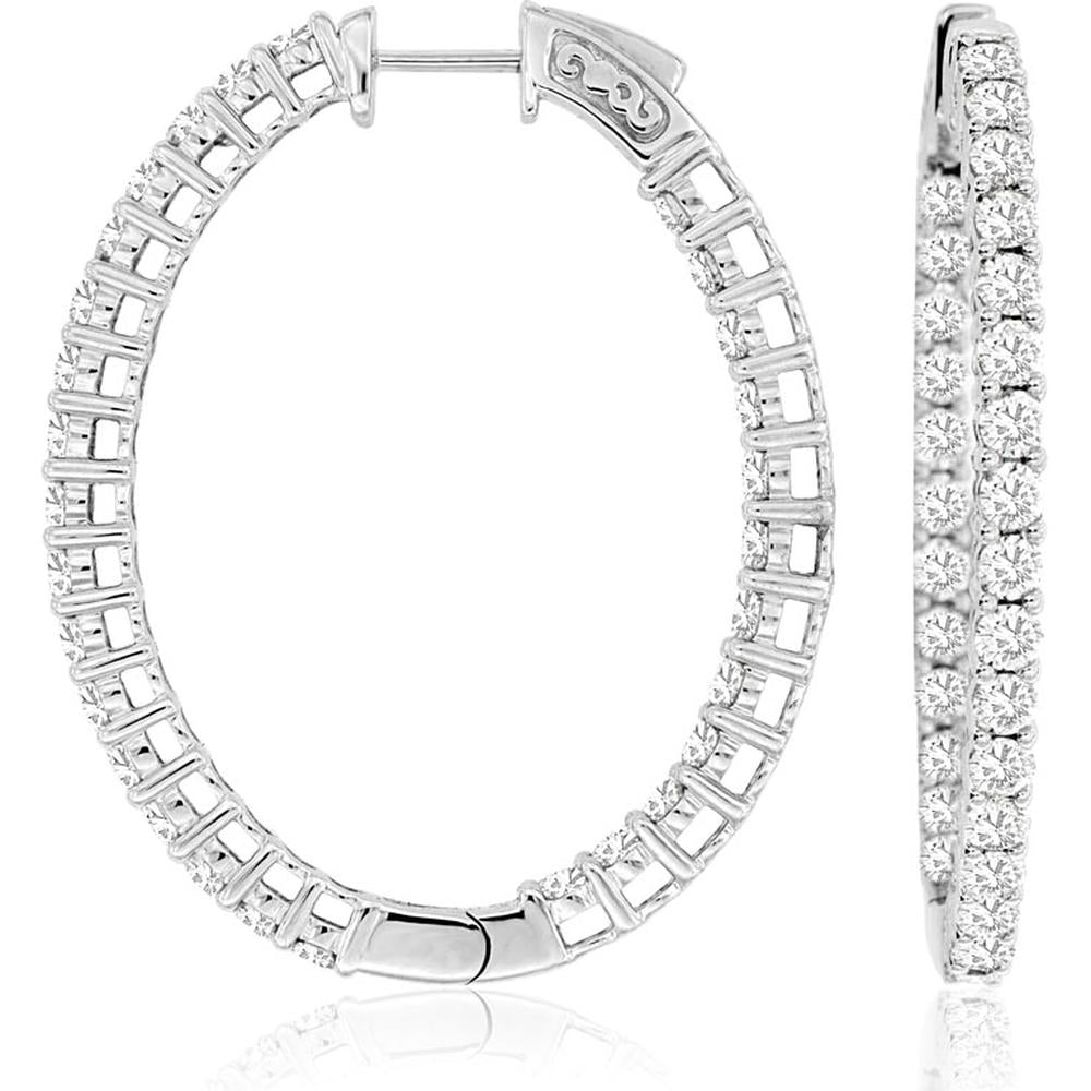 Royal 14K White Gold 43mm Diamond Hoop Earrings - 5.00 Carat Total Diamond Weight