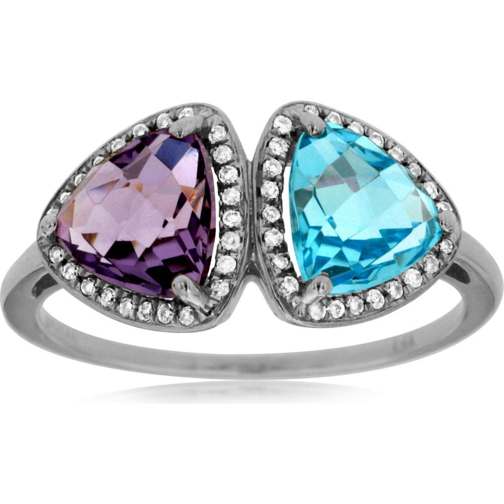 Royal 14K White Gold Amethyst and Blue Topaz Ring with Diamond Accents - 2.51 Carats Total Gemstone Weight