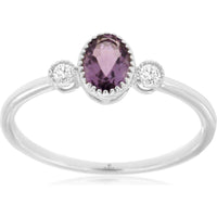 Royal 14K White Gold Amethyst & Diamond 3-Stone Ring - 0.40 Carats Amethyst, 0.06 Carats Total Diamond Weight