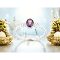 Royal 14K White Gold Amethyst & Diamond 3-Stone Ring - 0.40 Carats Amethyst, 0.06 Carats Total Diamond Weight