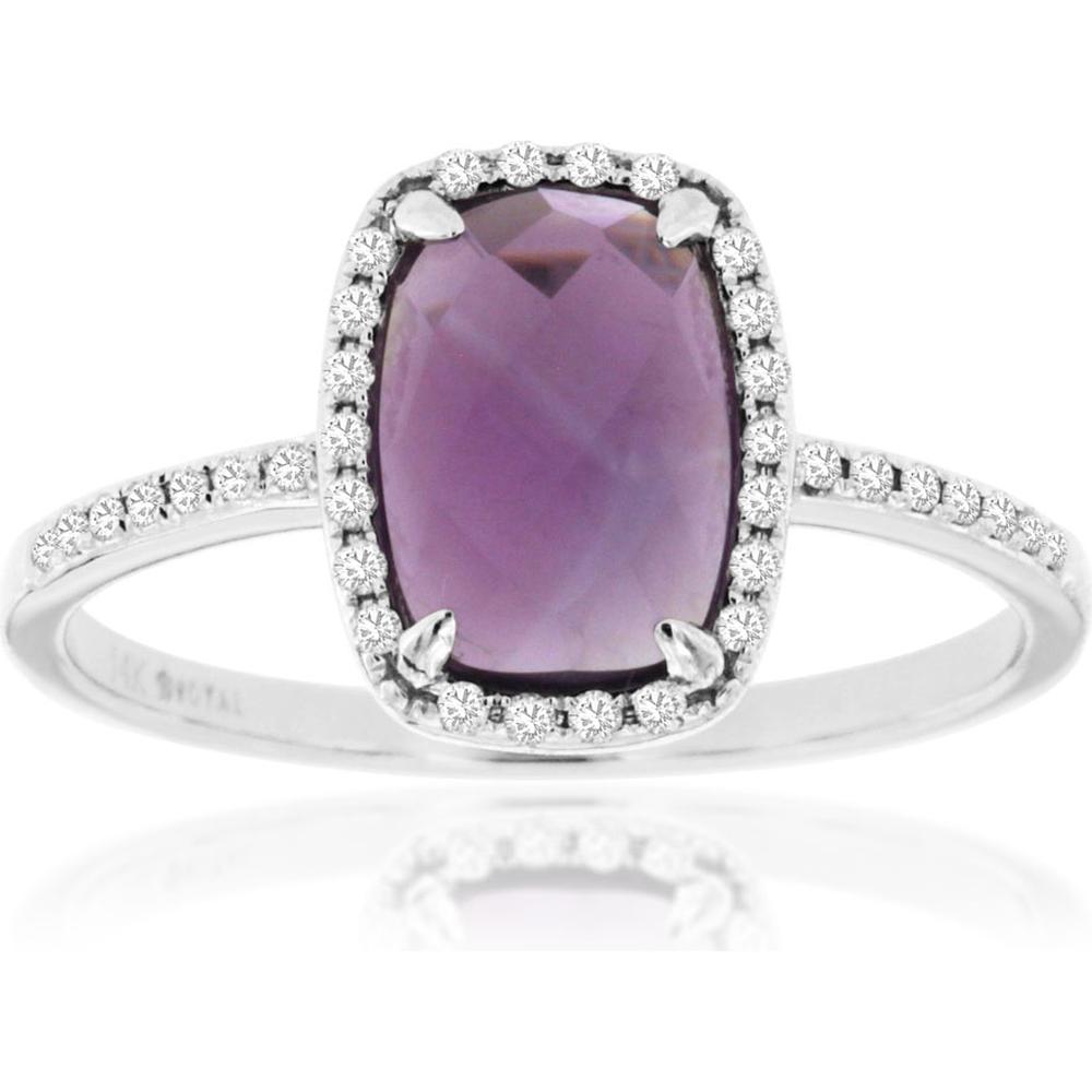 Royal 14K White Gold Amethyst and Diamond Cushion-Cut Ring - 1.30 Carat Main Stone