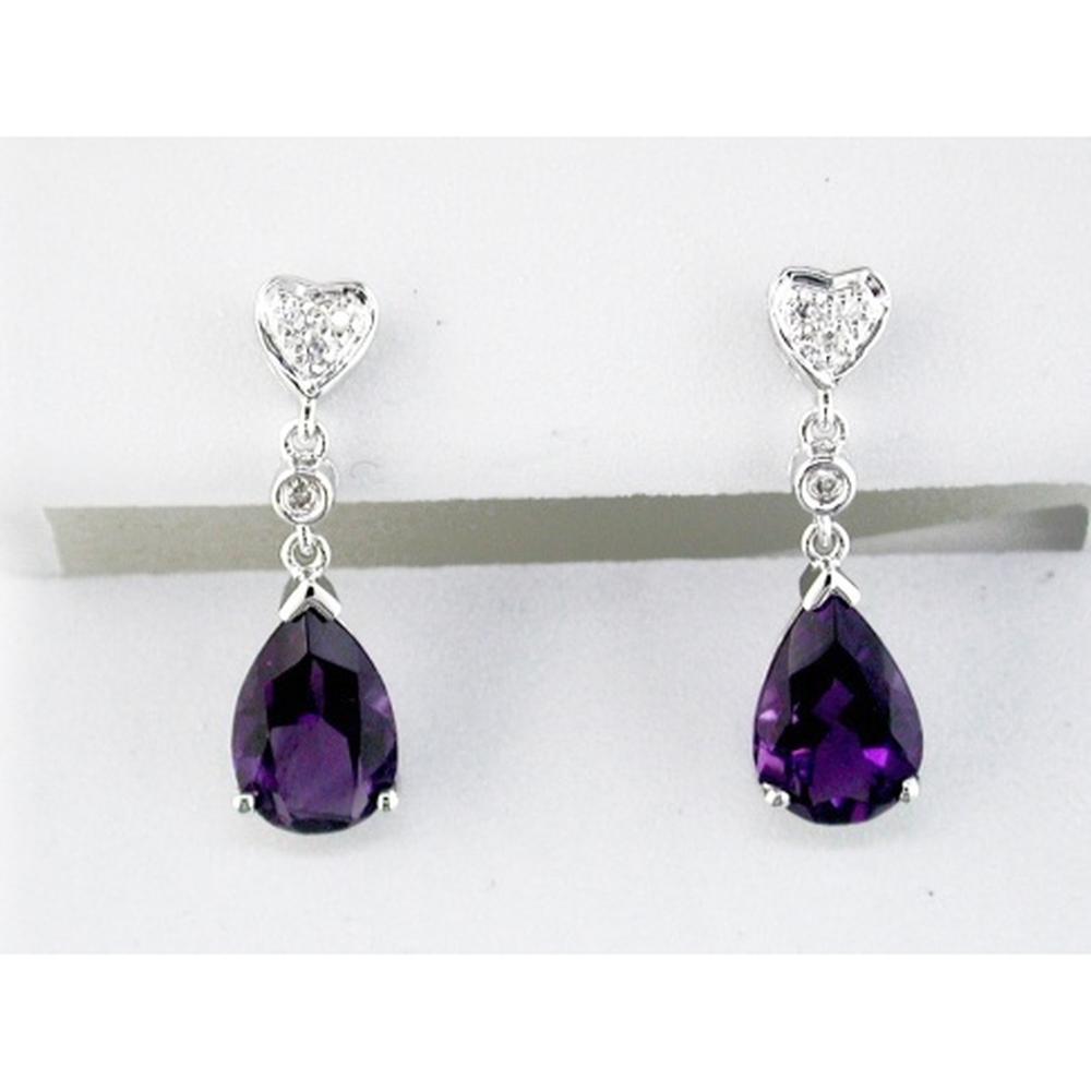 Royal 14K White Gold Amethyst and Diamond Drop Earrings with Pear Shaped Amethysts - 2.30 Carats Total Amethyst Weight