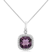 Royal 14K White Gold Amethyst & Diamond Halo Pendant - 2.50 Carats Amethyst, 0.18 Carats Diamond