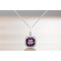 Royal 14K White Gold Amethyst & Diamond Halo Pendant - 2.50 Carats Amethyst, 0.18 Carats Diamond