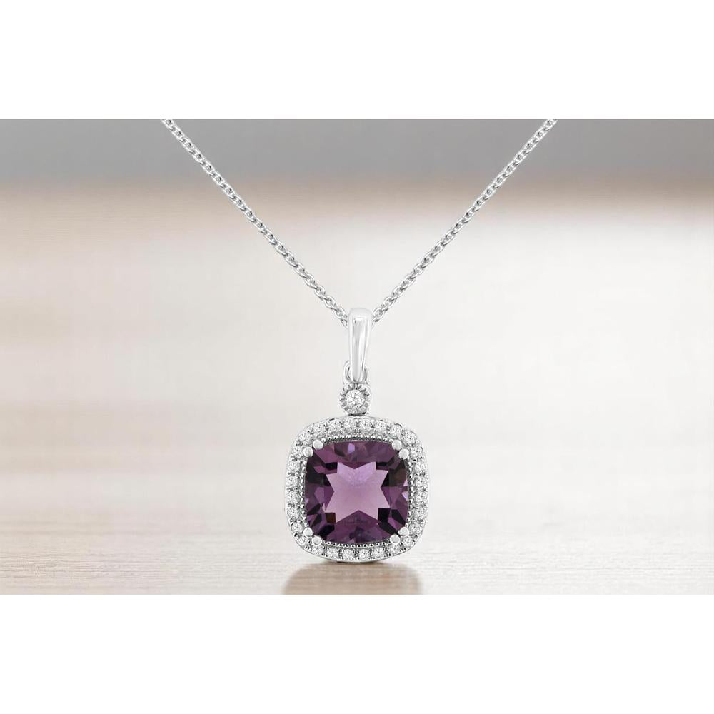 Royal 14K White Gold Amethyst & Diamond Halo Pendant - 2.50 Carats Amethyst, 0.18 Carats Diamond