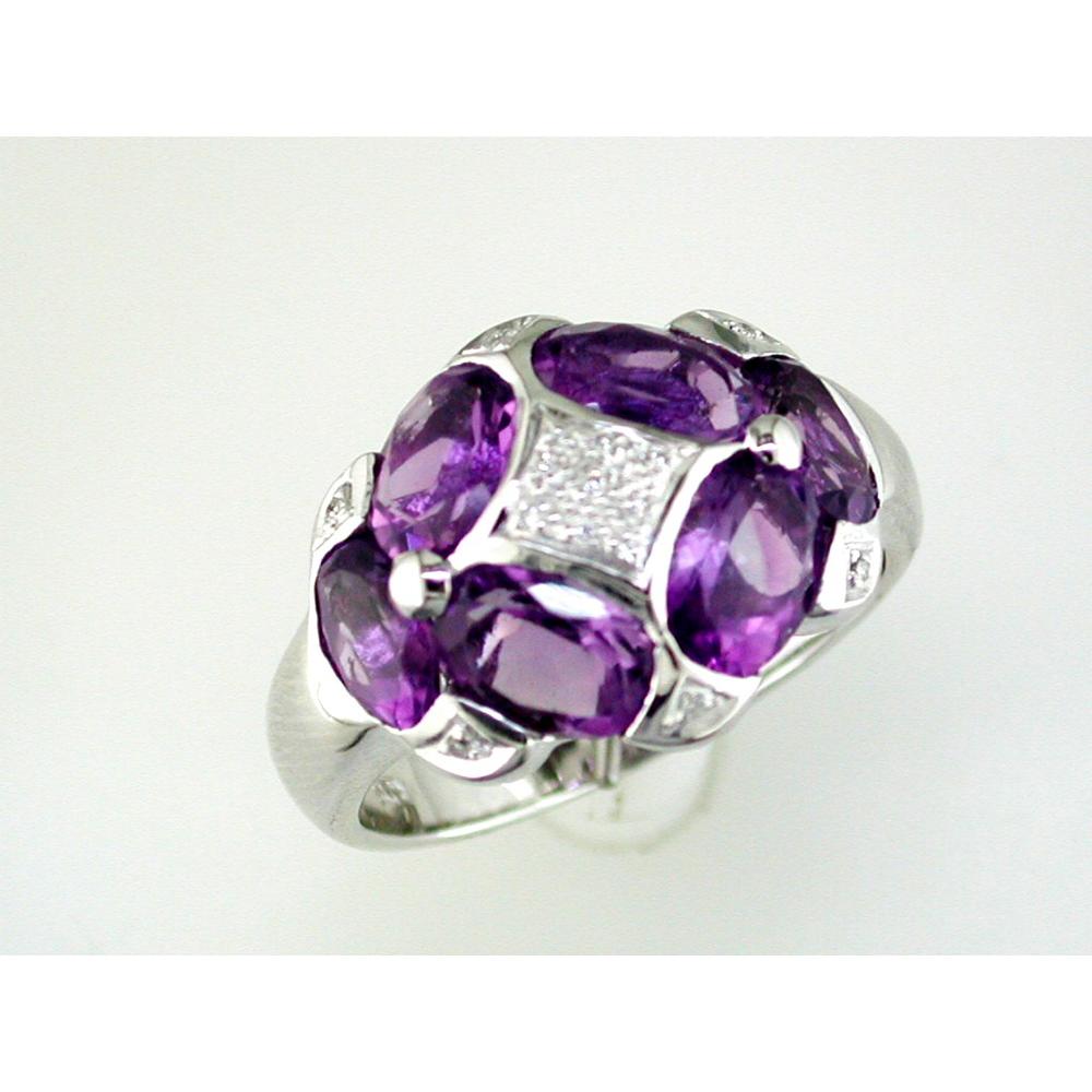 Royal 14K White Gold Amethyst and Diamond Halo Ring - 3.30 Carat Oval Amethyst - 0.06 Carat Diamond Total