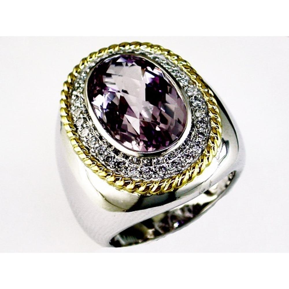 Royal 14K White Gold Amethyst & Diamond Halo Ring - 8.00 Carats Amethyst, 0.42 Carats Total Diamond Weight