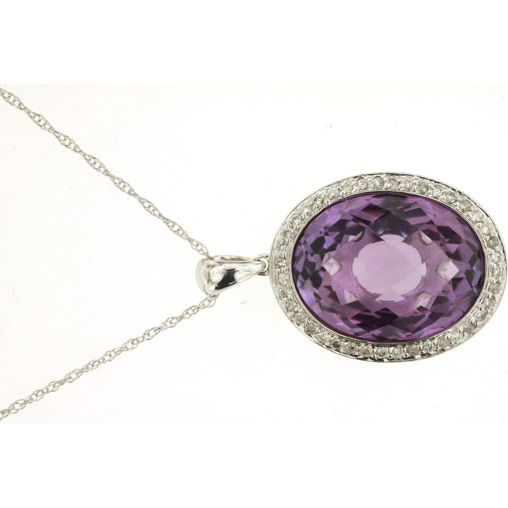 Royal 14K White Gold Amethyst & Diamond Pendant - Elegant Oval Design