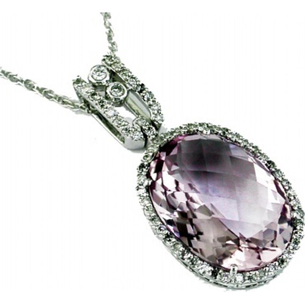 Royal 14K White Gold Amethyst & Diamond Pendant with Oval Amethyst - 10.75 Carats Amethyst, 0.54 Carats Total Diamond Weight