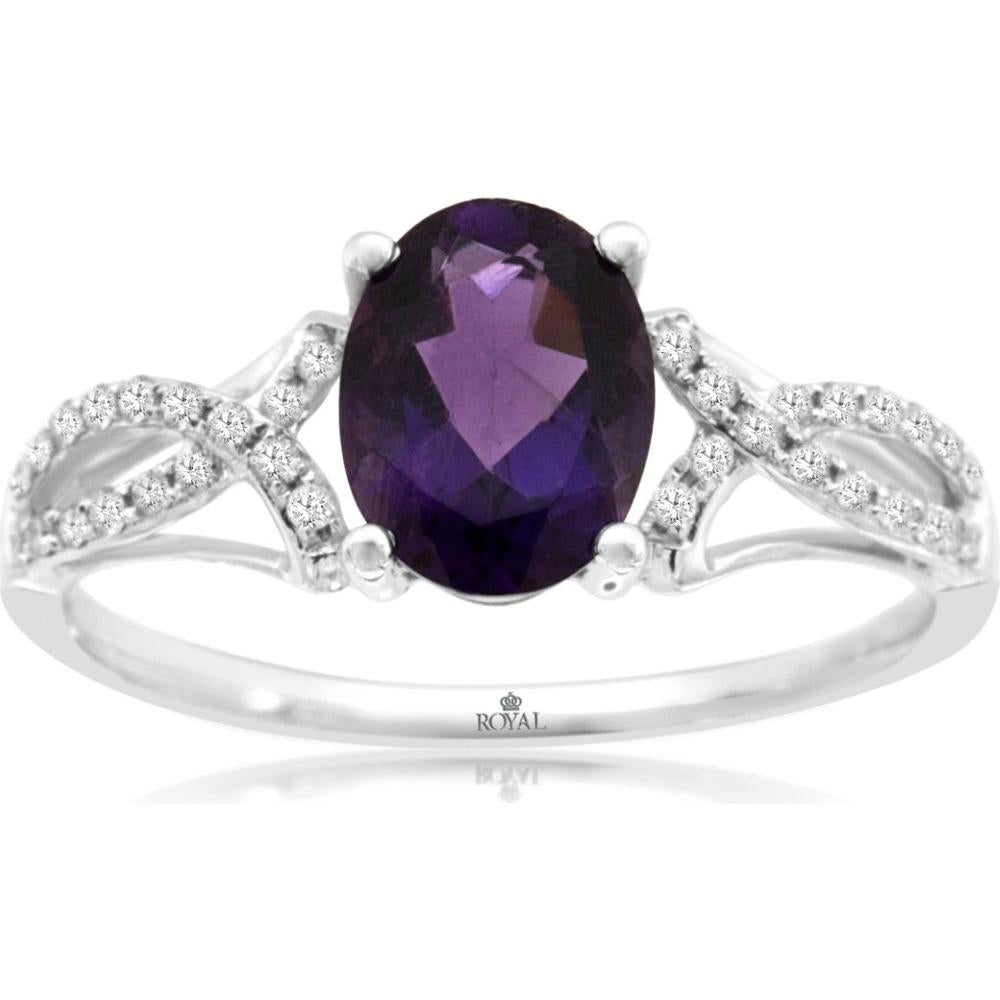Royal 14K White Gold Amethyst & Diamond Ring - 1.34 Carats Total Gem Weight